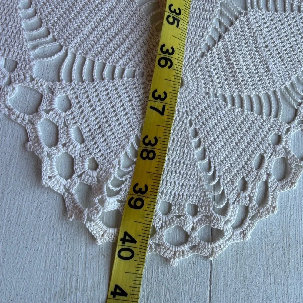 Vintage White Crochet Table Runner Handmade Lace Floral Medallion 40x13